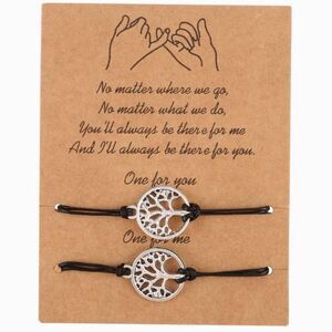 NEW PAIR TREE OF LIFE SILVER CHARM FRIENDSHIP/UNISEX ADJUSTABLE BRACELETS/POEM